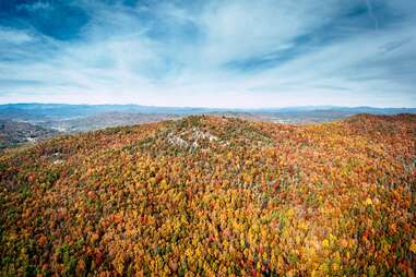 Aerial view of Stone Mountain in North Carolina in fall