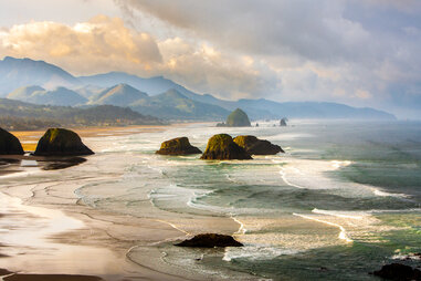Ecola State Park looking south toward Canon Beach and haystack Rock, Oregon coast