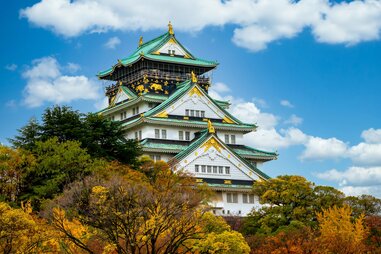 osaka castle amongst fall foliage