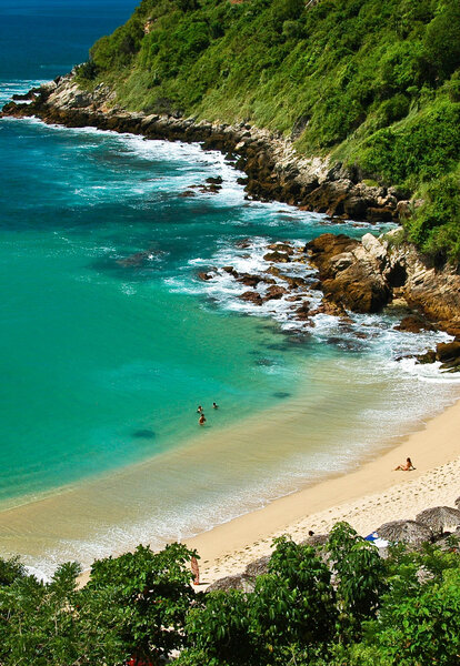 aerial view of turquoise waters of playa carrizalillo