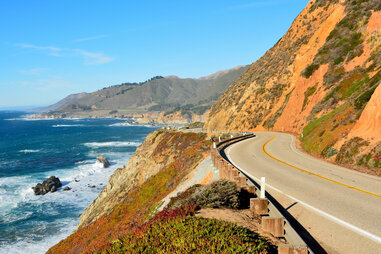 Highway 1 running along Pacific coast in Big Sur state parks in California.