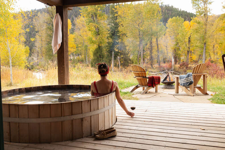 woman in hot tub at the ranch at rock creek in montana
