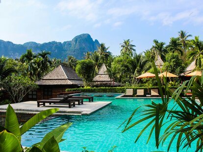 A beautiful hotel pool deck in Ao Nang, Thailand.