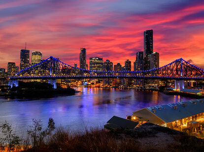 Brisbane&rsquo;s story bridge at twilight colorful evening after sunset Queensland