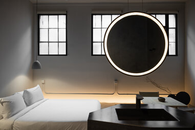 floating mirror at kodo hotel in downtown la