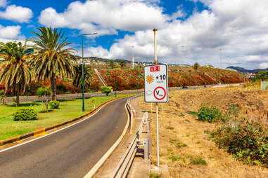 On the road at Funchal airport on the Azores island of Madeira - Portugal