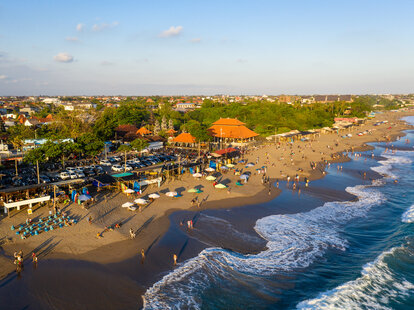 Berawa beach in Canggu in Bali, Indonesia aerial view