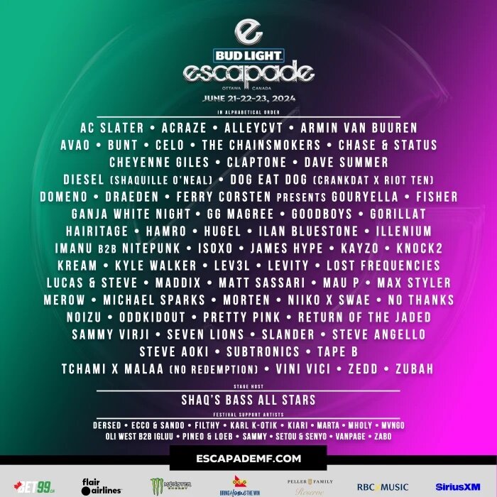 escapade music festival 2024 lineup ottawa