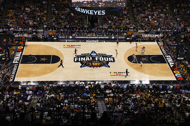 A view of the court during the first quarter between the LSU Lady Tigers and Iowa Hawkeyes during the 2023 NCAA Women’s Basketball Tournament championship game at American Airlines Center