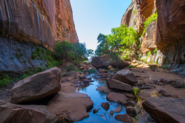 utah hiking, stream, red rocks, hildale