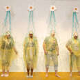 museum patrons get covered in slime at sloomoo institute slime museum in los angeles