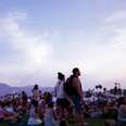 crowd at evening at coachella music festival