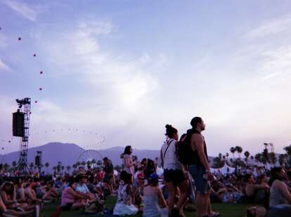 crowd at evening at coachella music festival