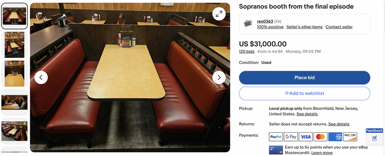 sopranos booth ebay listing holstens bloomfield new jersey