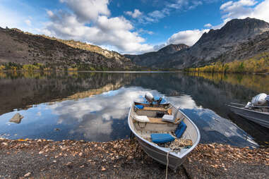 boat at silver lake just outside June Lake near Mammoth California