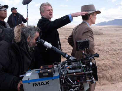 Cillian Murphy and Christopher Nolan working with the crew during the filming of ‘Oppenheimer’ in New Mexico.