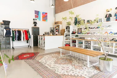 interior of a vintage menswear store at Row DTLA in the arts district of LA