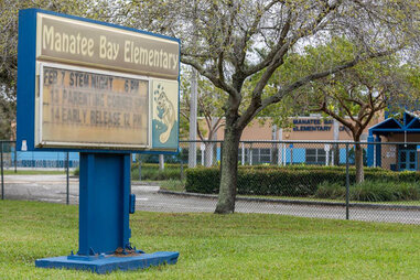 An exterior view of Manatee Bay Elementary School in Weston, Florida which was home to a measles outbreak