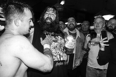 using a beer can in a fight at a bar wrestling show in los angeles