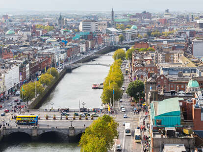 Skyline of Dublin City, Ireland. Looking from Liberty Hall towards O' Connell bridge