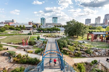 Riverfront Park in Little Rock, Arkansas ahead of the eclipse