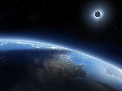 total solar eclipse viewed from space