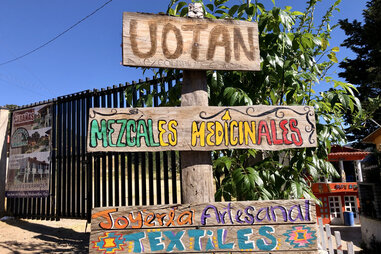 san jose del pacifico sign advertising mezcales medicinales