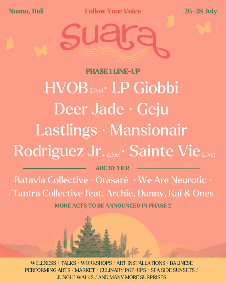 The lineup poster for Suara Festival in Bali