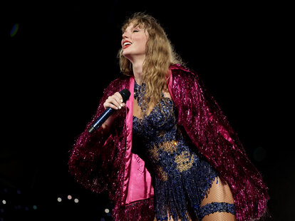 Taylor Swift performs during “Taylor Swift | The Eras Tour” at the National Stadium on March 02, 2024 in Singapore.