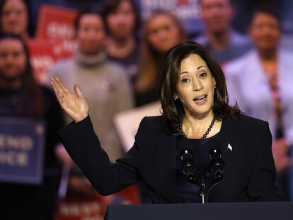 Vice President Kamala Harris speaks at a ”Reproductive Freedom Campaign Rally" at George Mason University on January 23, 2024 in Manassas, Virginia.