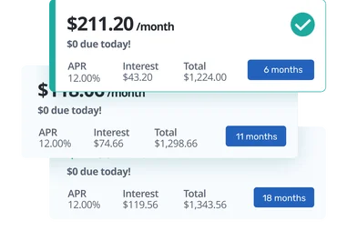 Payment plan options for a flight, from flight payment plan company Uplift.