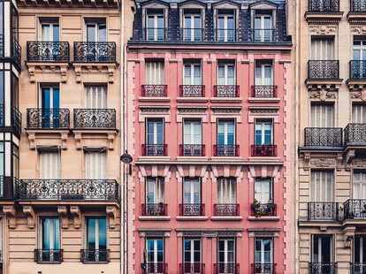 Residential 19th century style residential buildings in historic center of Paris, France.