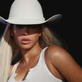 A photo of Beyoncé for her new album, Cowboy Carter, featuring the singer in a cowboy hat. 