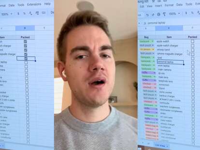 viral packing spreadsheet screenshots from TikTok