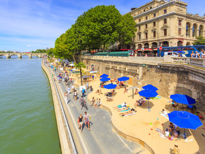 Paris Plages, City Beach on Seine Riverbank in Paris, France. Paris is one of the most popular destinations for Summer 2024.