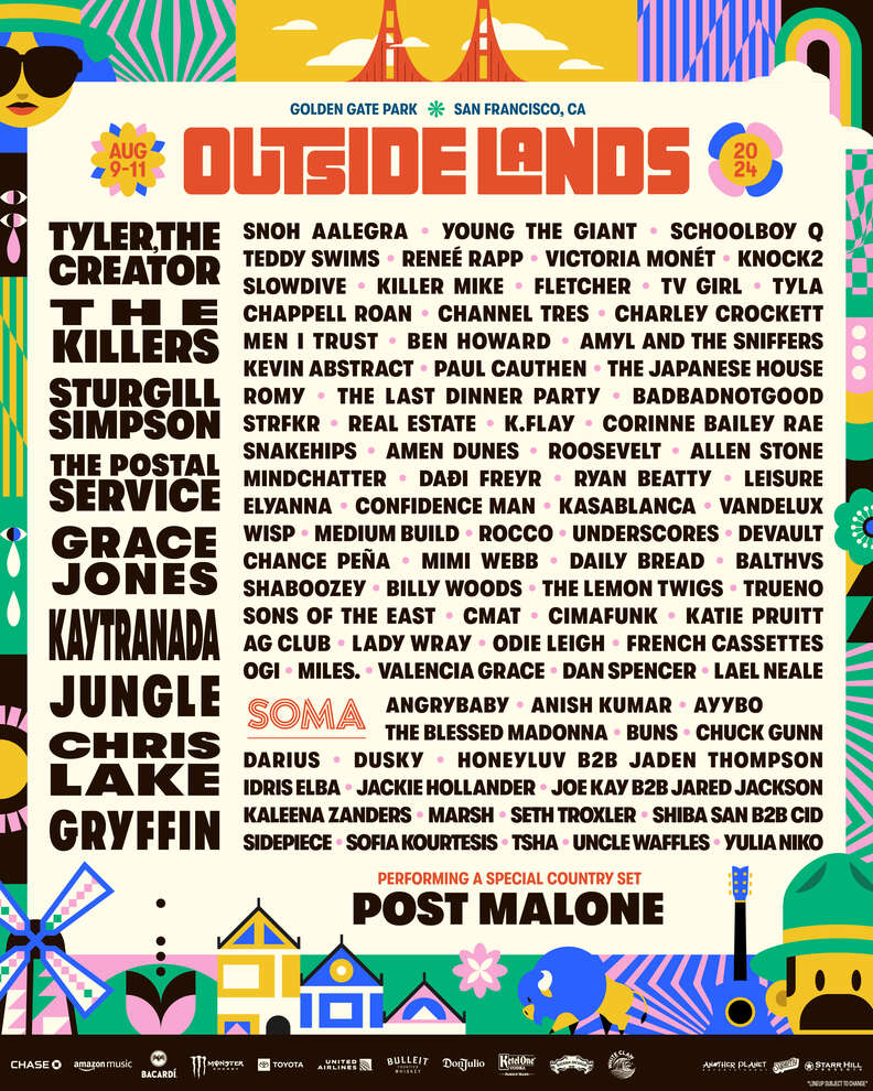 The music festival lineup poster for Outside Lands for 2024. 