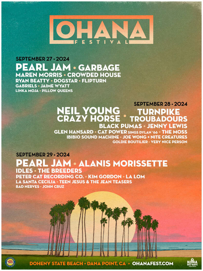 The music festival lineup for Ohana Festival in California. 