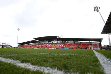 interior wrexham football club stadium racecourse turf bleachers