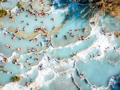 Free thermal baths in the Tuscan countryside, known as Le Terme del Mulino.