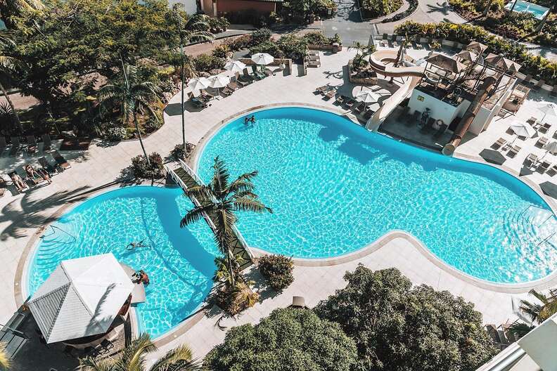 an aerial view of a swim-up bar at Sonesta Maho Beach Resort, Casino & Spa