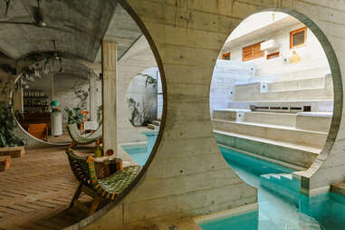 Casa TO in Puerto Escondido near Zicatela Beach indoor pool area brutalist design