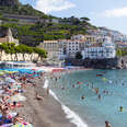 A crowded beach on Italy's Amalfi Coast