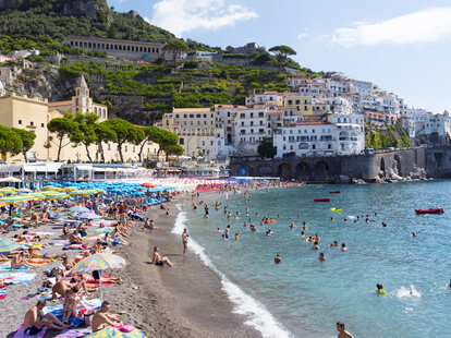 A crowded beach on Italy’s Amalfi Coast