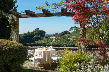 The view of the gardens at Hotel Villa Cipriani, in Italy.