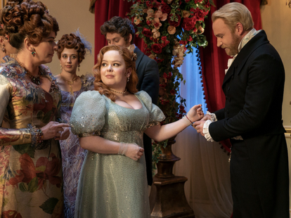A photo from Season 3 of Bridgerton, starring Nicola Coughlan.
