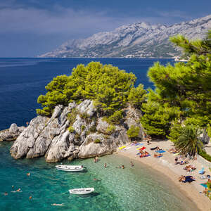 A beach on the Makarska Riviera in Brela, Dalmatia, Croatia