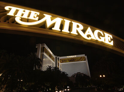 The Mirage Hotel and Casino in Las Vegas at night.