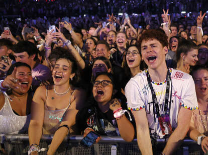 Fans watch Taylor Swift perform during night two of Taylor Swift's Eras tour in Paris