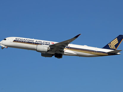 n Airbus A350-941 from Singapore Airlines is taking off from Barcelona Airport in Barcelona, Spain, on February 29, 2024.