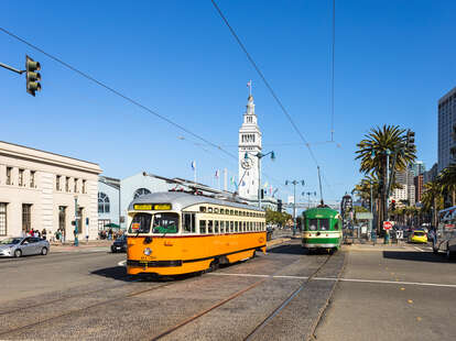 Historic tramway on the Embarcadero along San Francisco waterfront